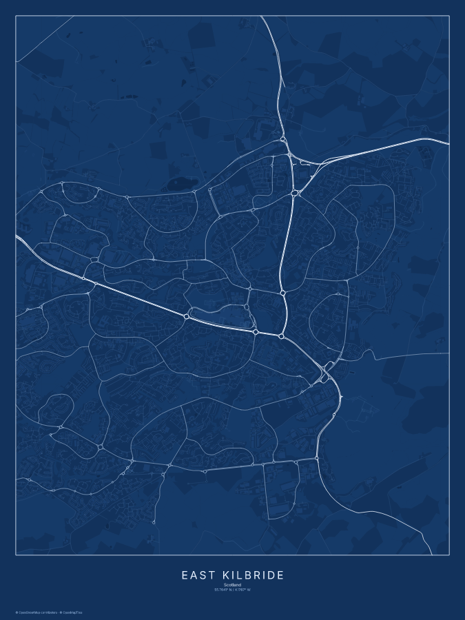 East Kilbride map poster, blueprint style