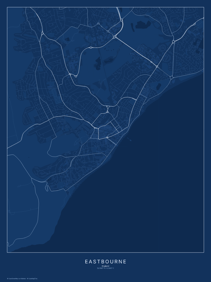 Eastbourne map poster, blueprint style