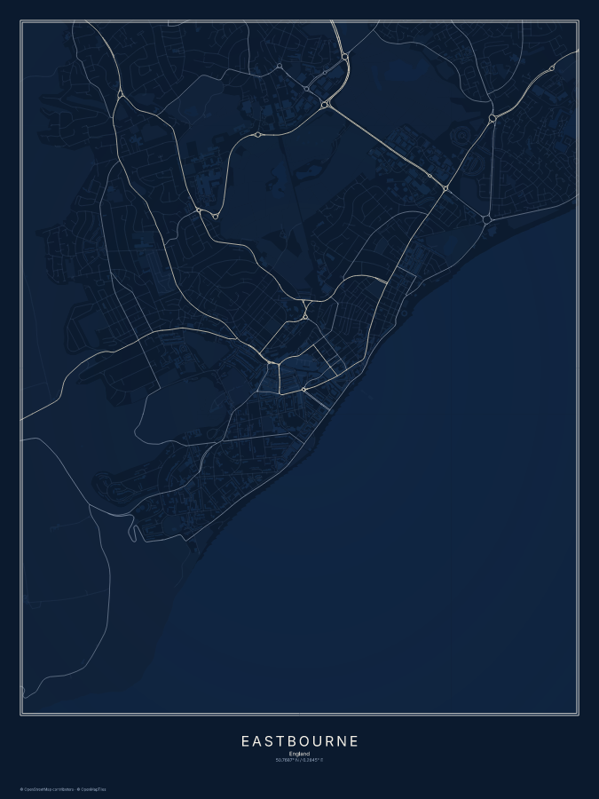 Eastbourne map poster, midnight style