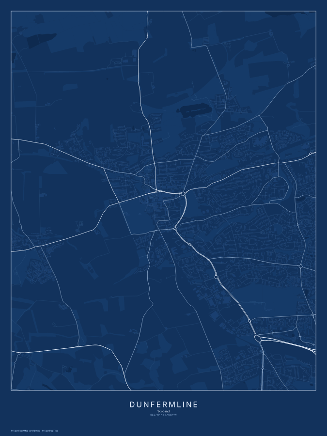 Dunfermline map poster, blueprint style