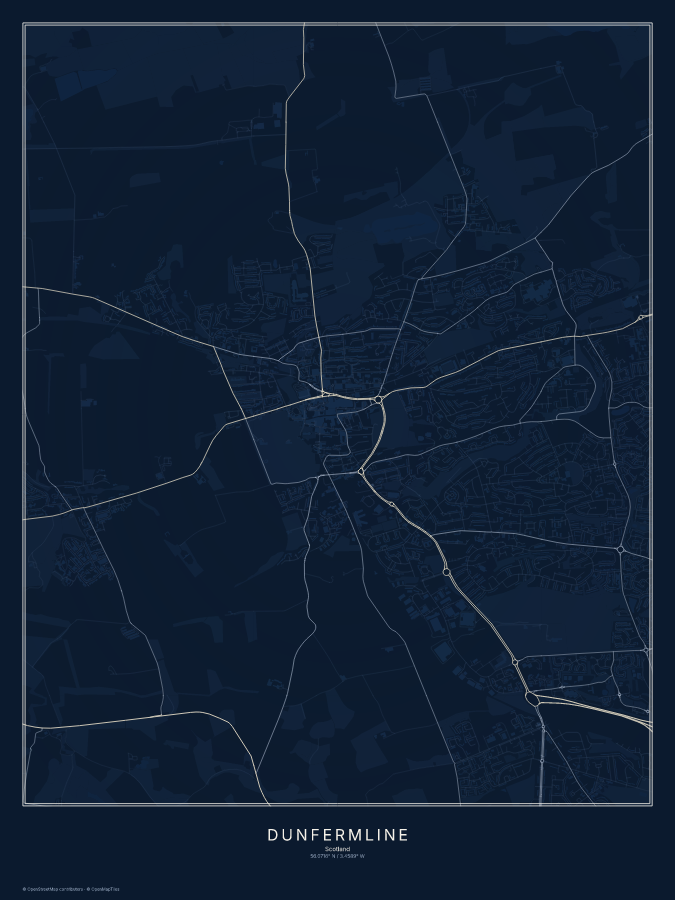 Dunfermline map poster, midnight style