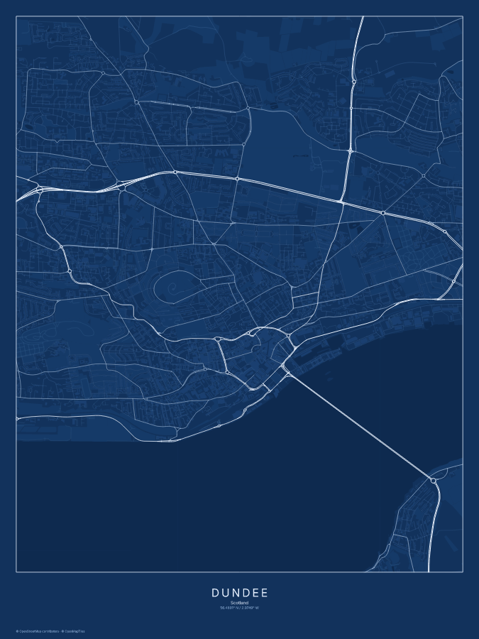Dundee map poster, blueprint style