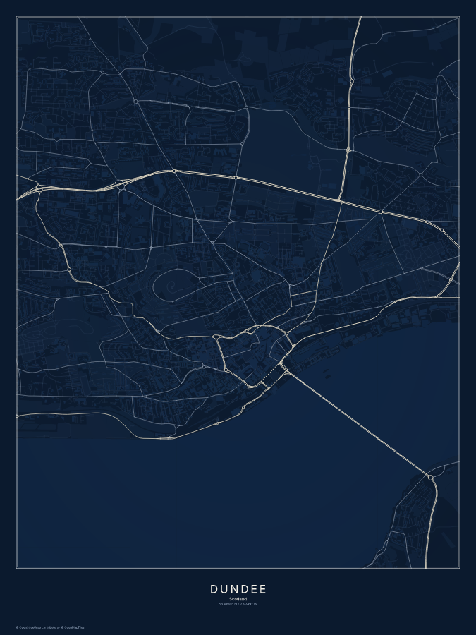 Dundee map poster, midnight style