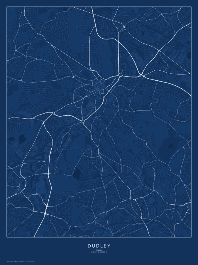 Dudley map poster, blueprint style