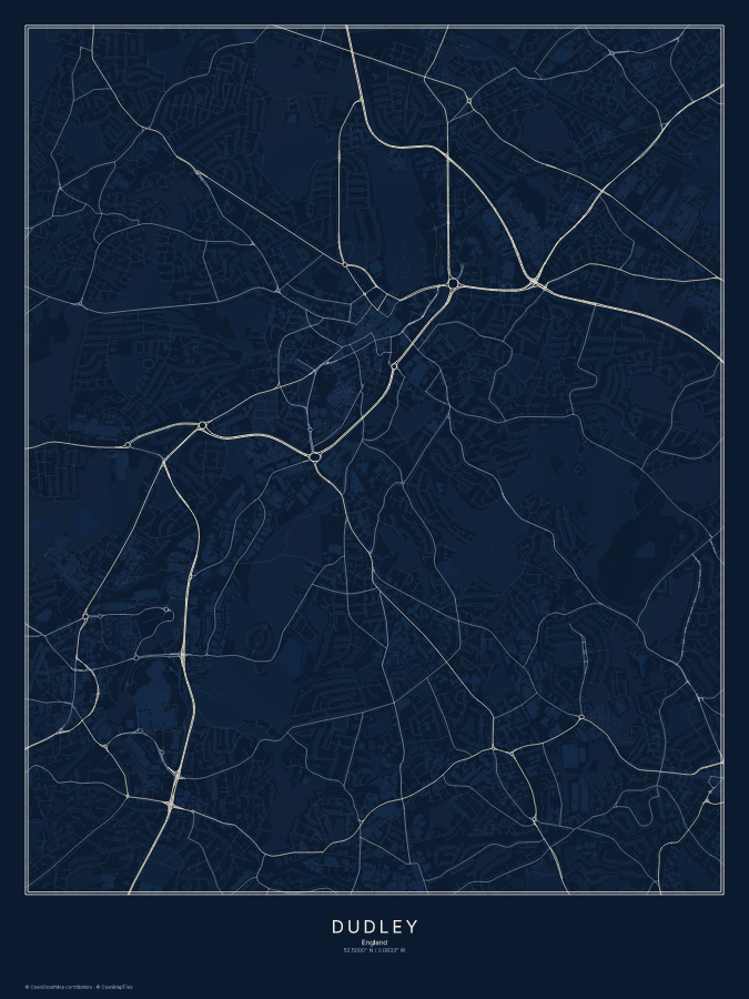 Dudley map poster, midnight style