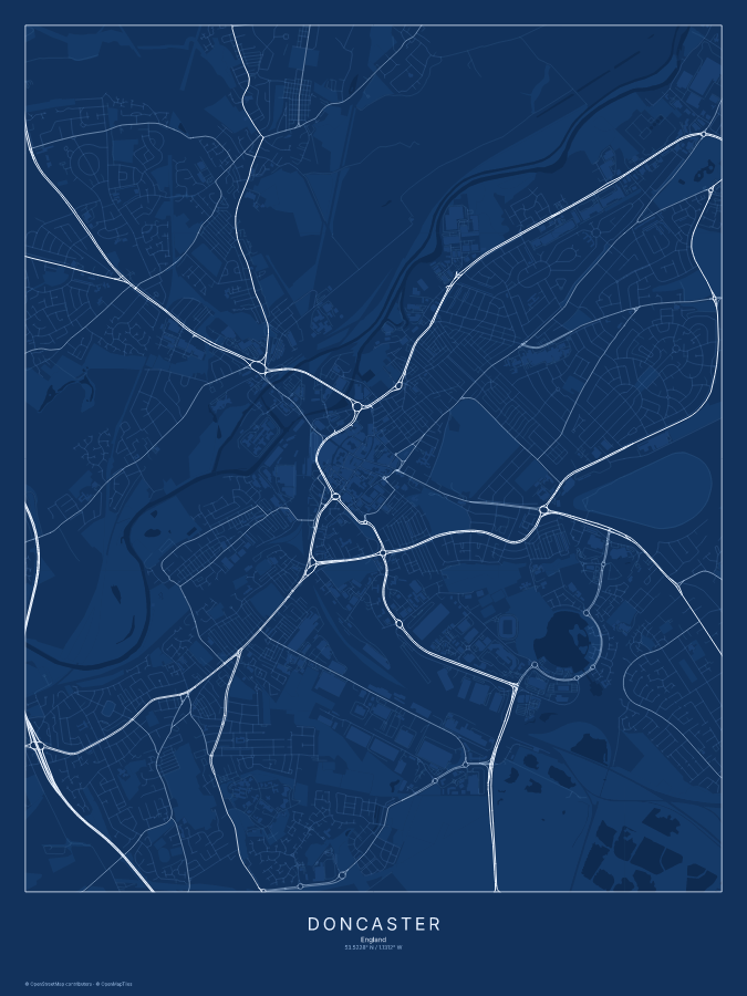 Doncaster map poster, blueprint style