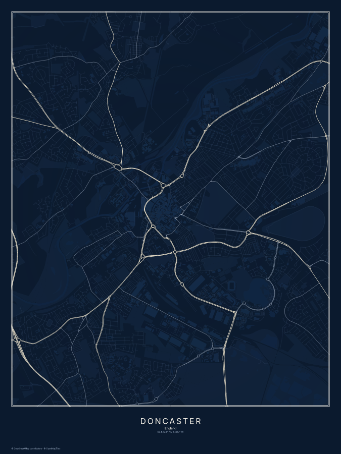 Doncaster map poster, midnight style