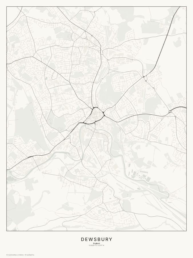 Dewsbury map poster, classic style
