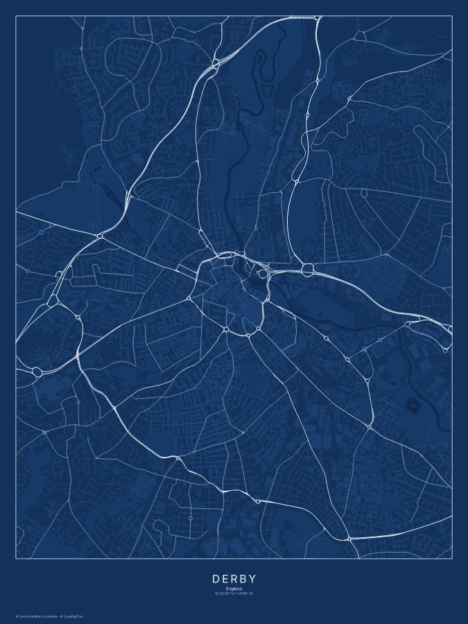 Derby map poster, blueprint style