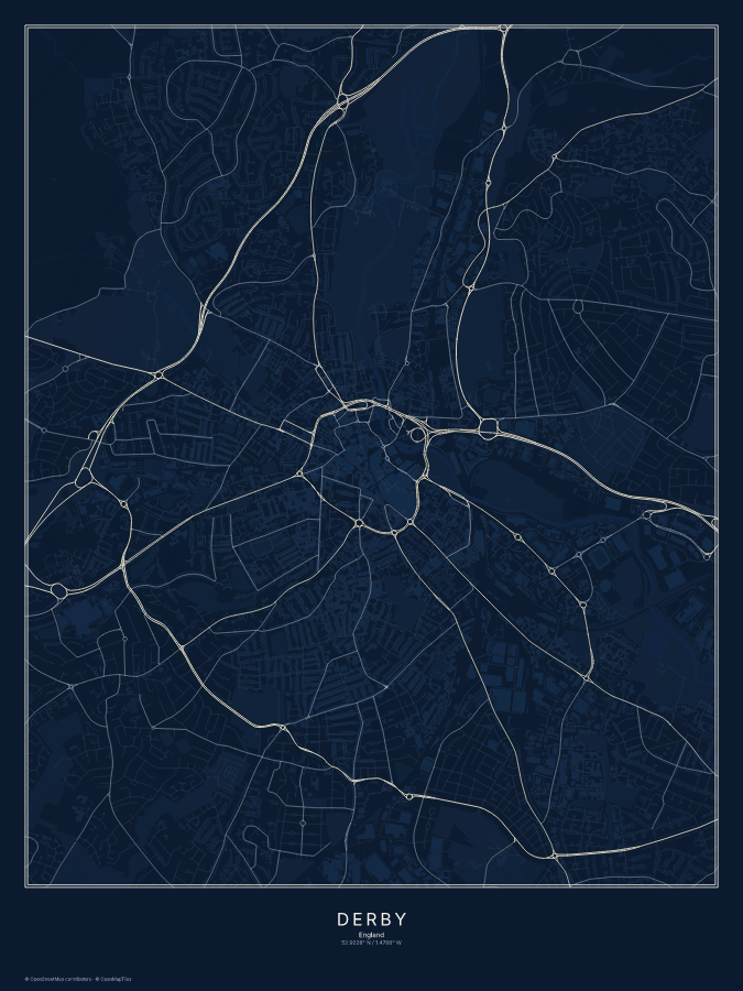 Derby map poster, midnight style