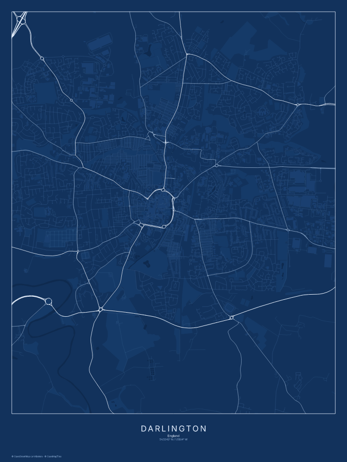 Darlington map poster, blueprint style