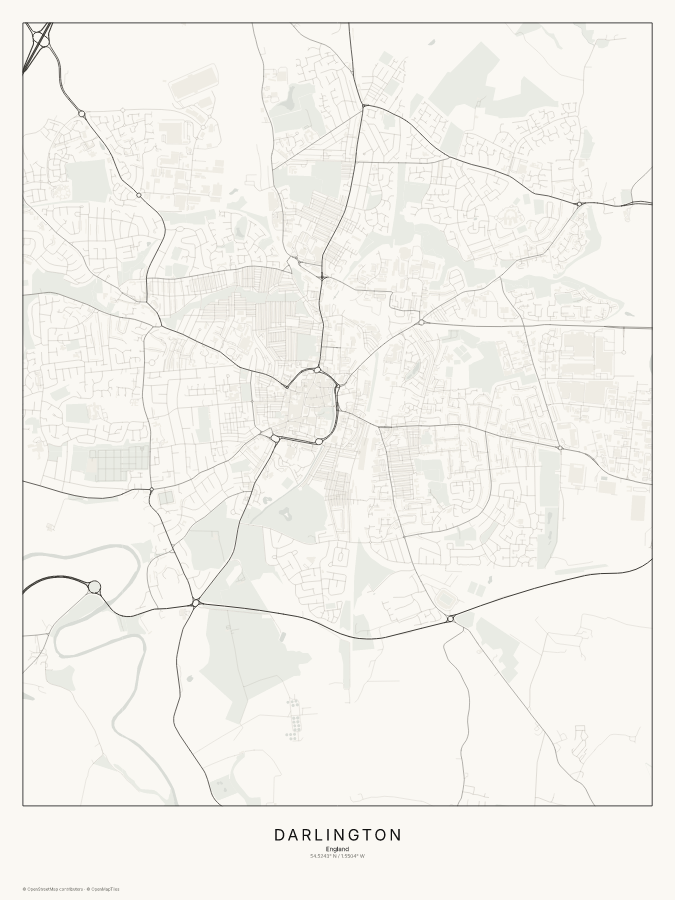 Darlington map poster, classic style