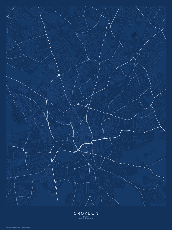 Croydon map poster, blueprint style
