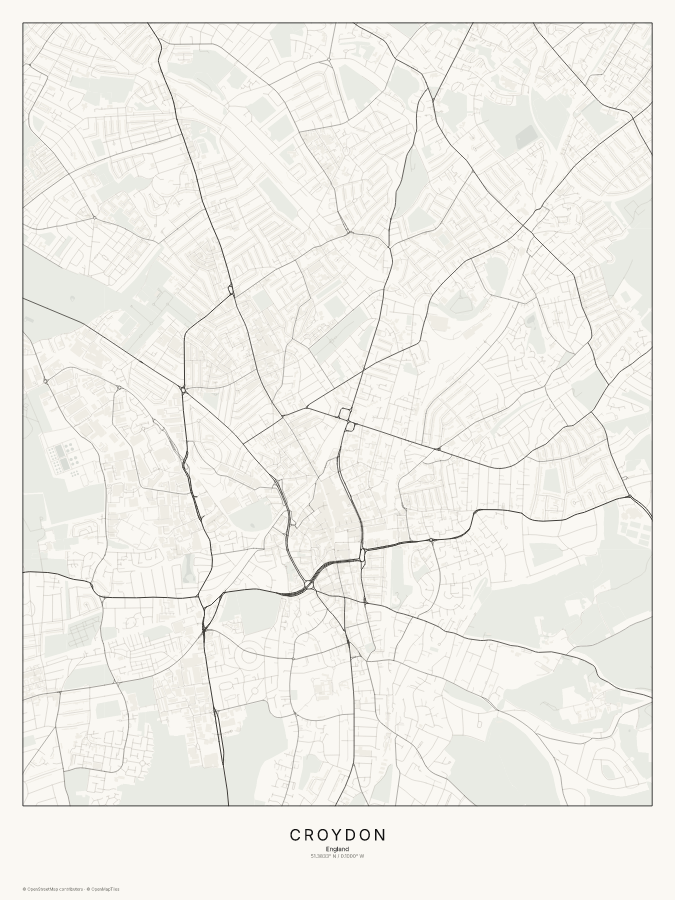 Croydon map poster, classic style