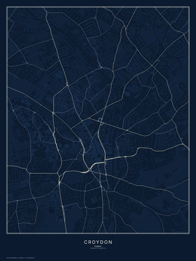 Croydon map poster, midnight style