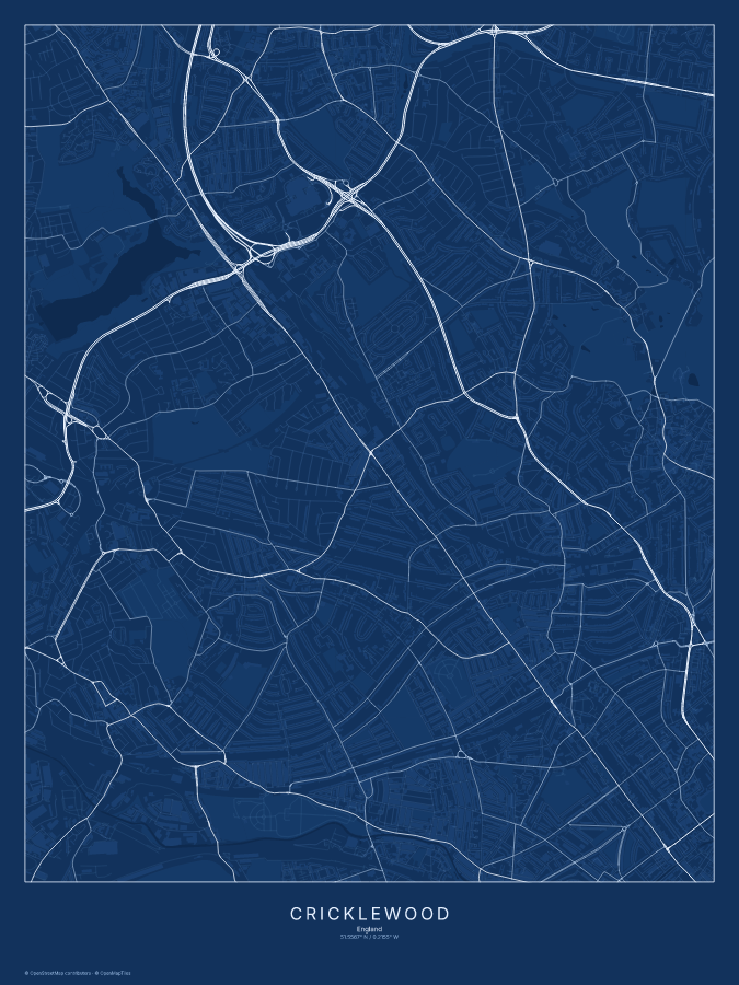 Cricklewood map poster, blueprint style