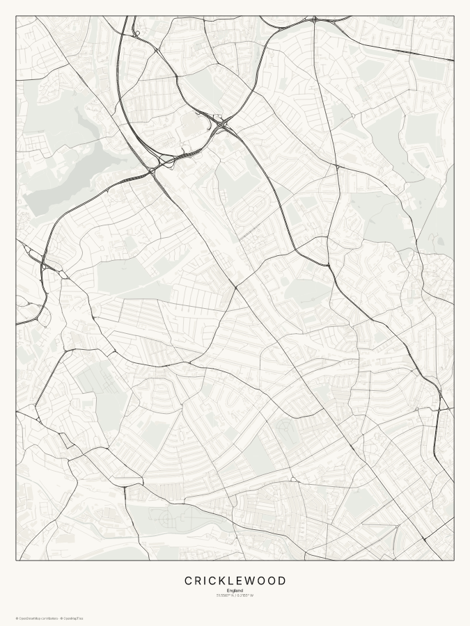 Cricklewood map poster, classic style