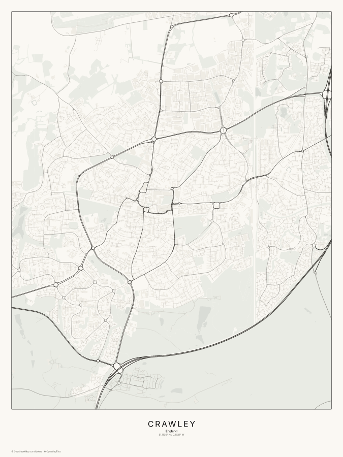 Crawley map poster, classic style