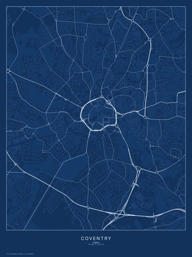 Coventry map poster, blueprint style