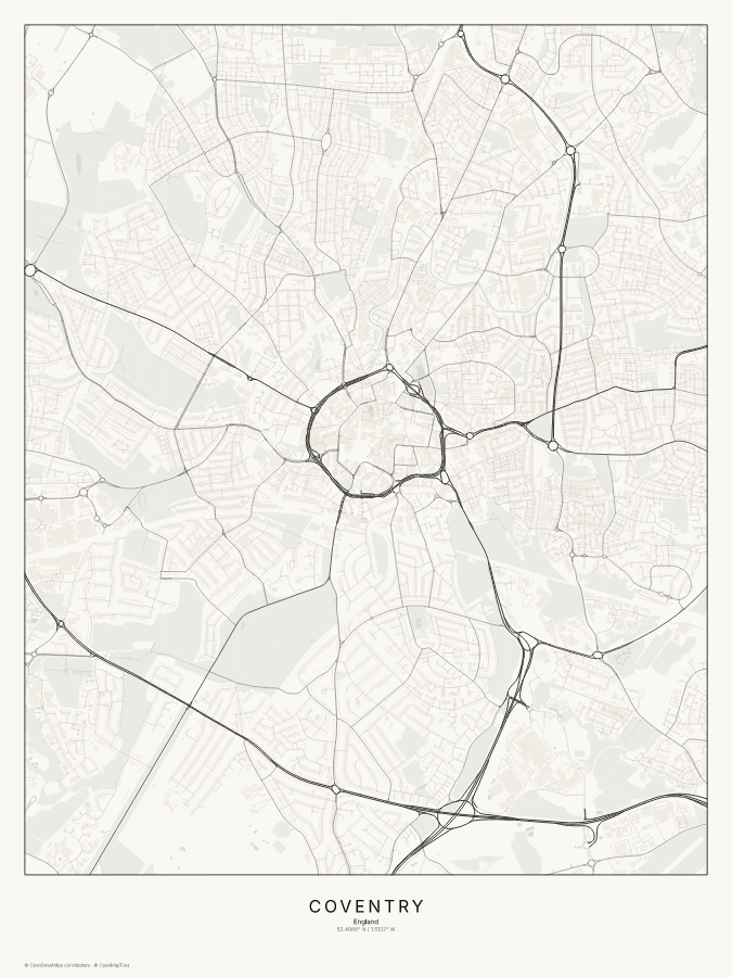 Coventry map poster, classic style