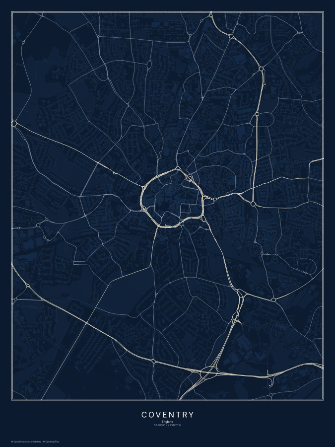 Coventry map poster, midnight style