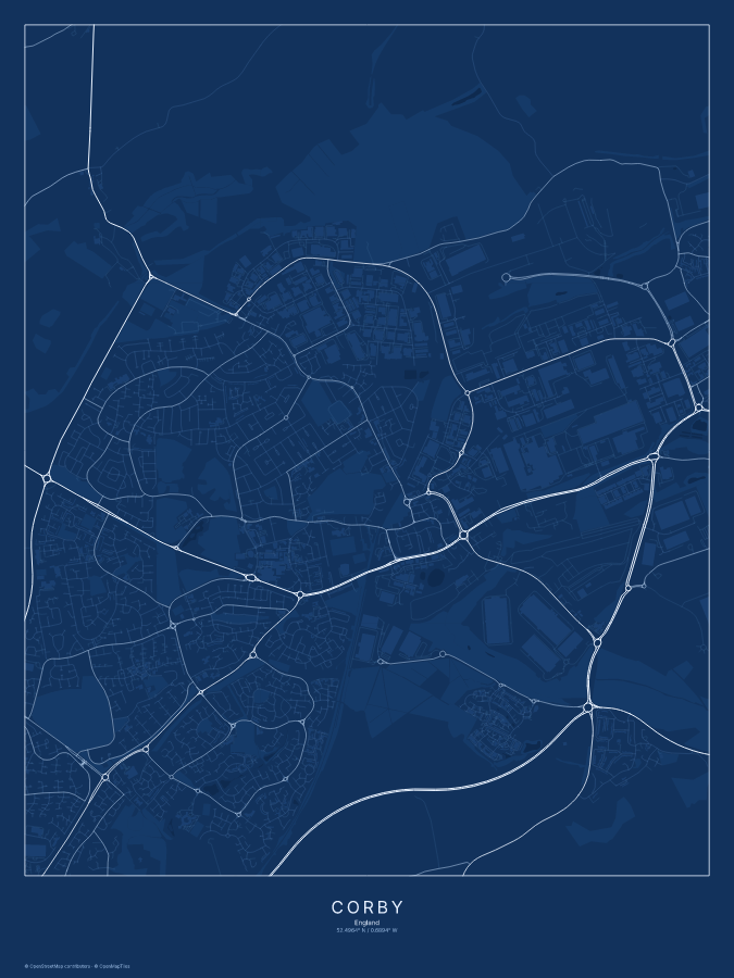 Corby map poster, blueprint style