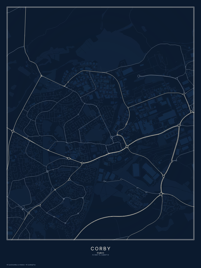 Corby map poster, midnight style