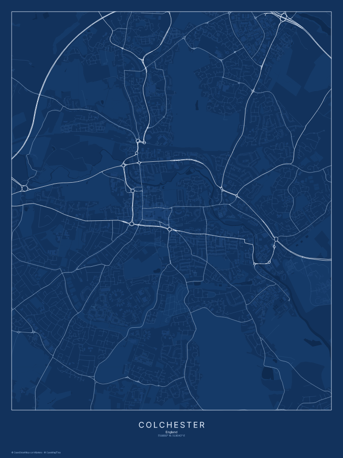 Colchester map poster, blueprint style