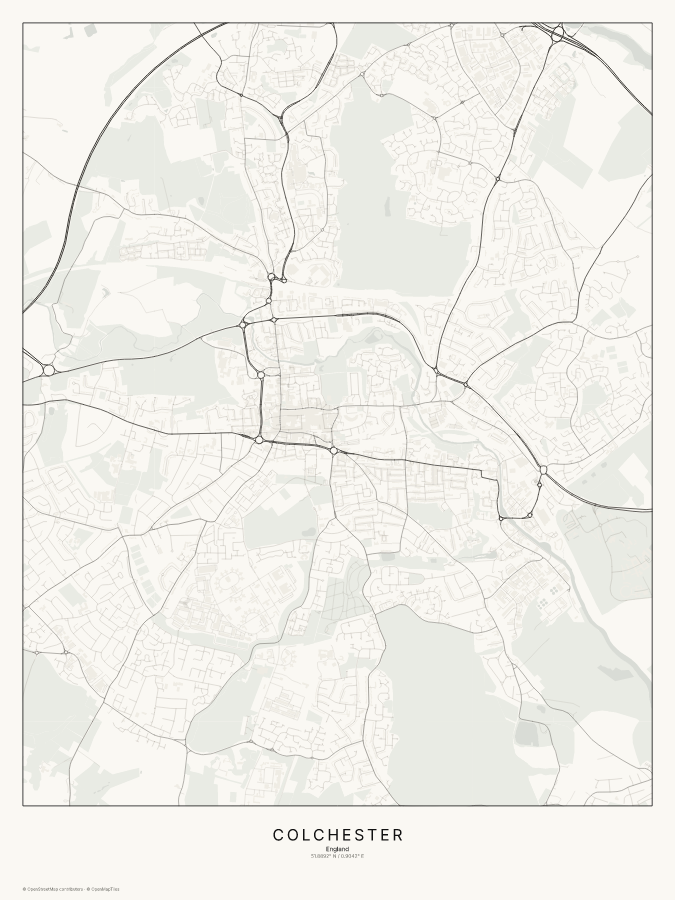 Colchester map poster, classic style