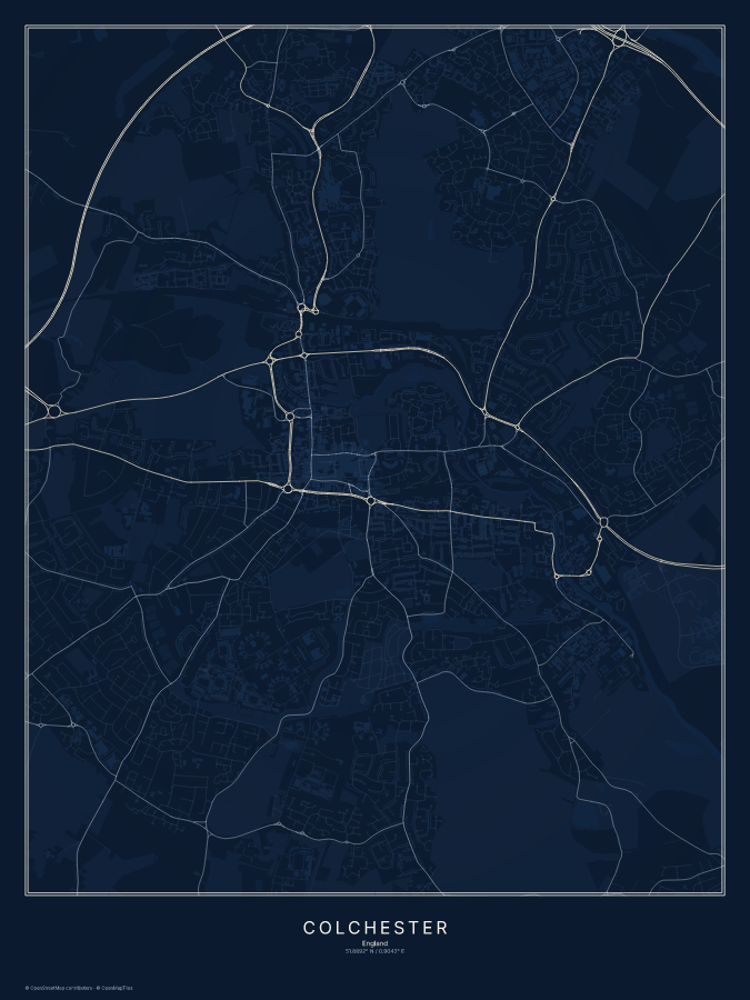 Colchester map poster, midnight style