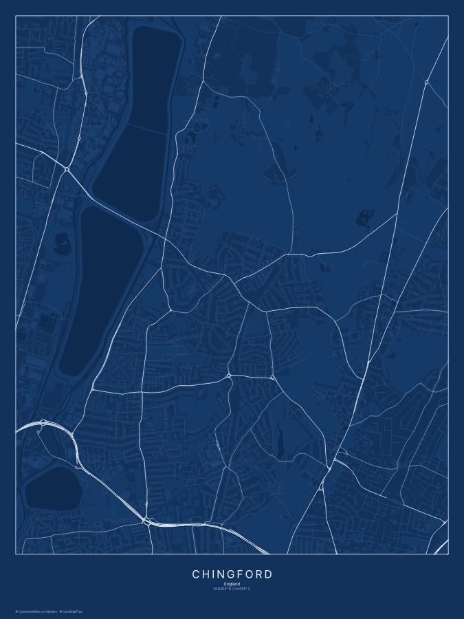 Chingford map poster, blueprint style