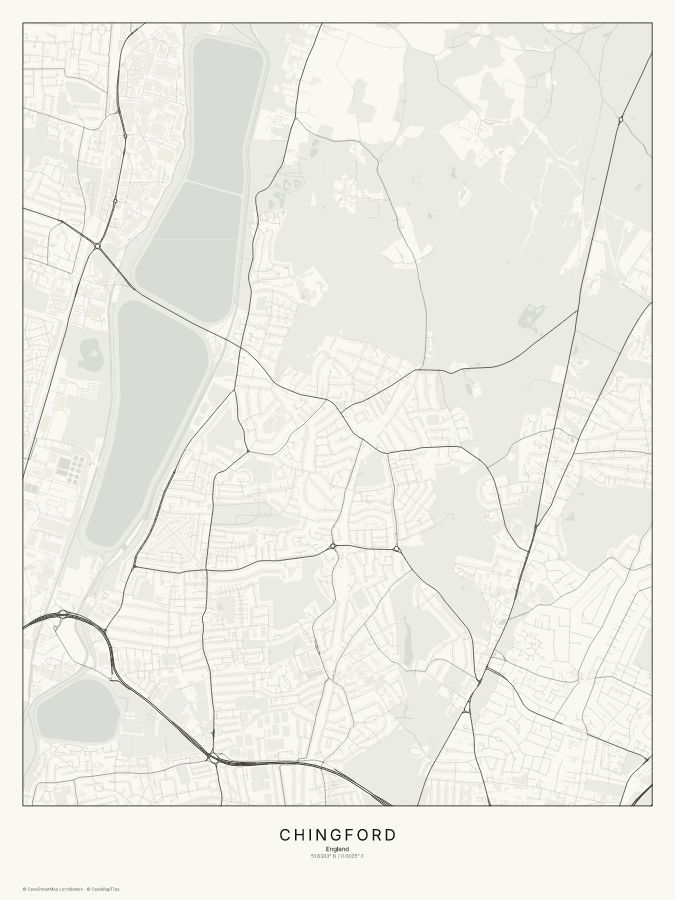 Chingford map poster, classic style