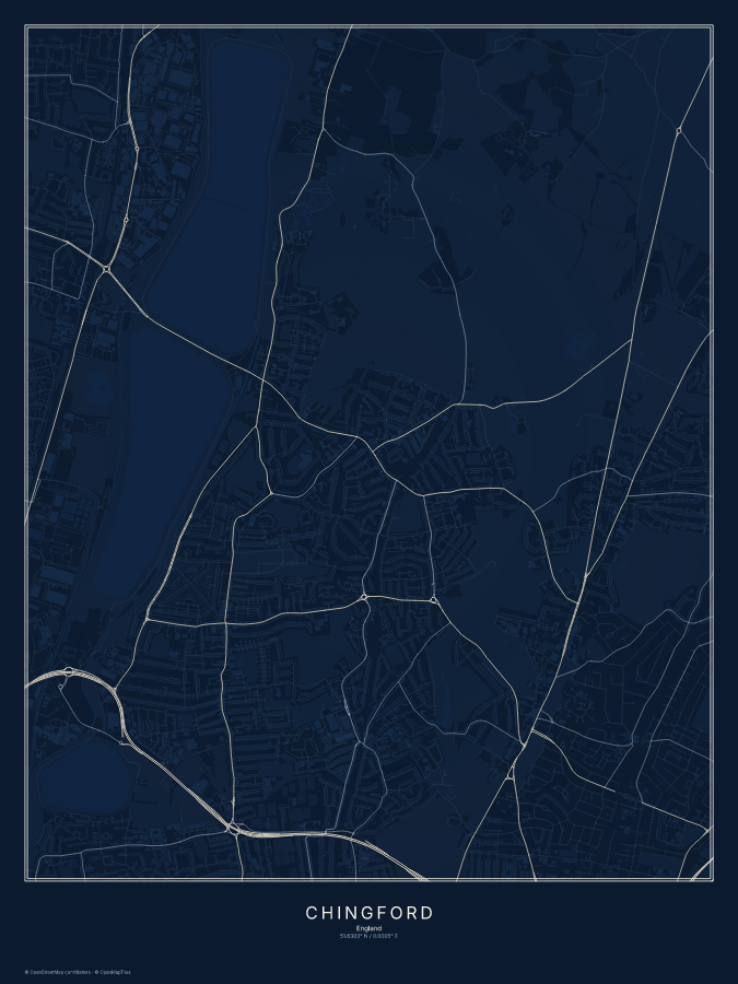 Chingford map poster, midnight style