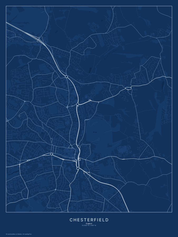 Chesterfield map poster, blueprint style