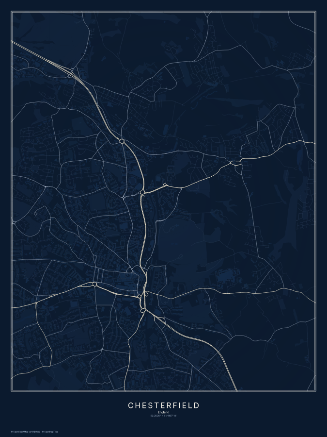 Chesterfield map poster, midnight style