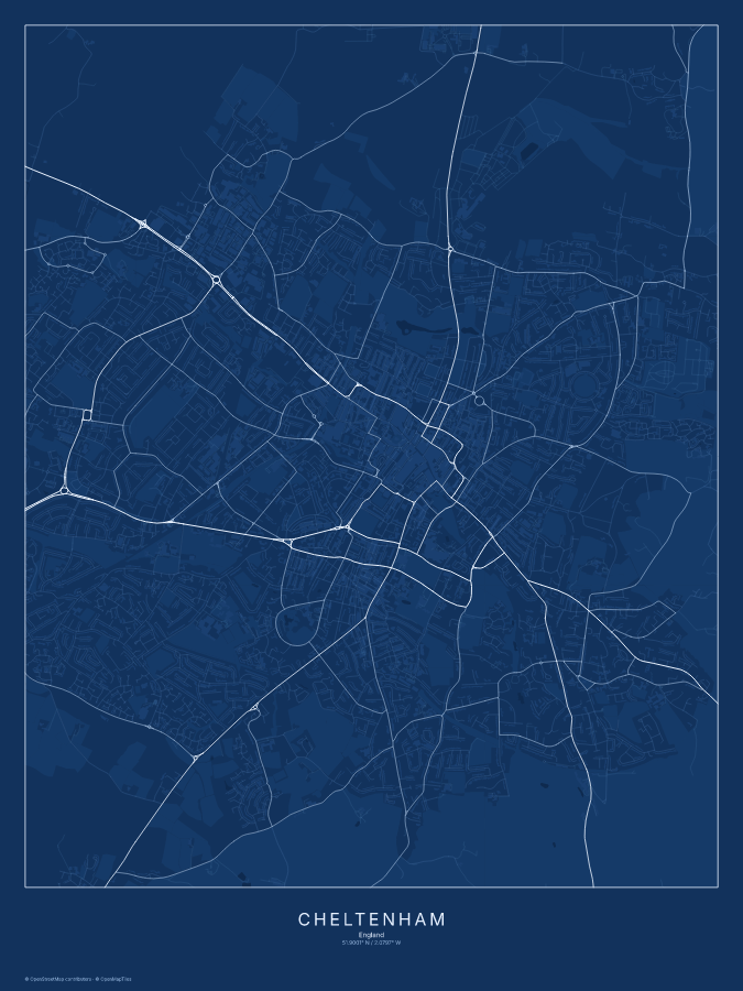 Cheltenham map poster, blueprint style