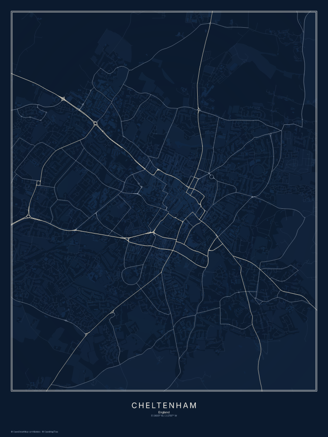 Cheltenham map poster, midnight style