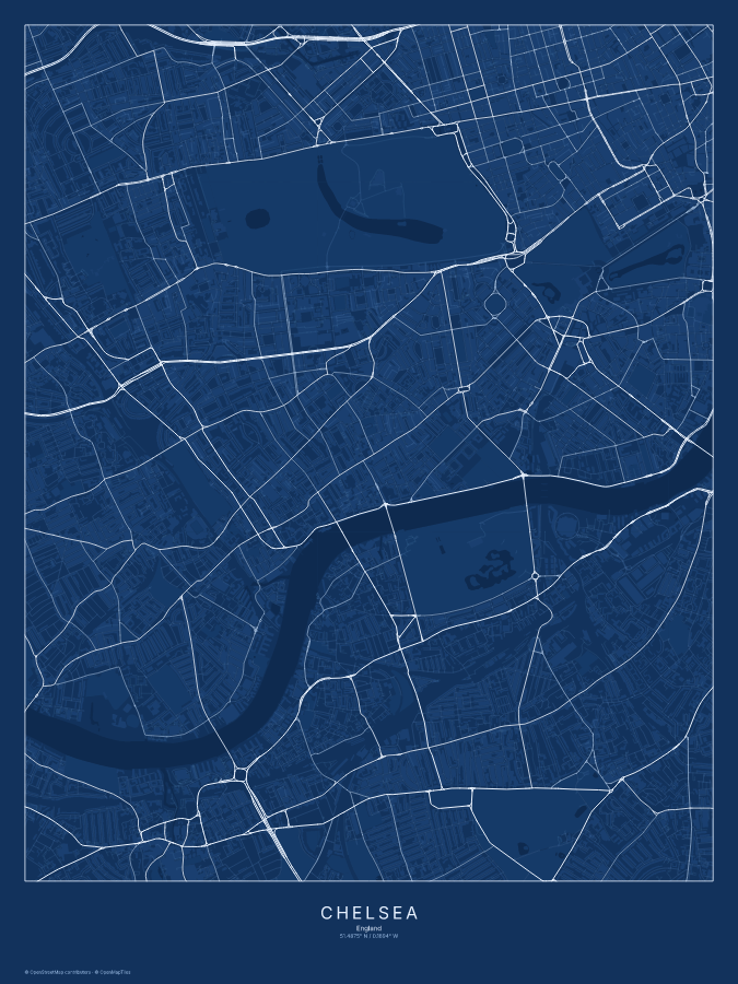 Chelsea map poster, blueprint style