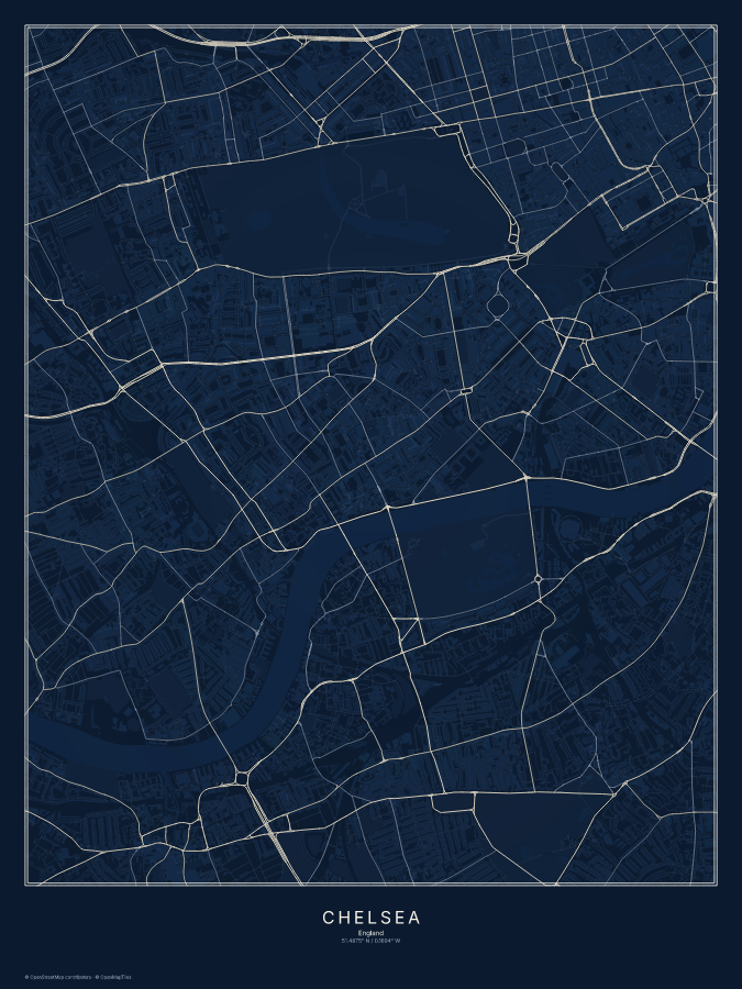 Chelsea map poster, midnight style