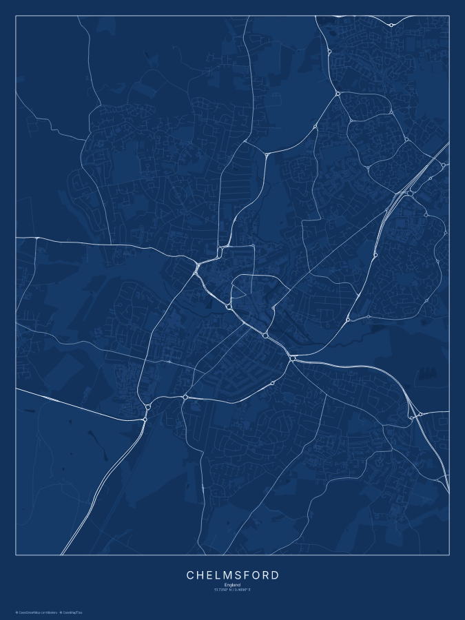 Chelmsford map poster, blueprint style