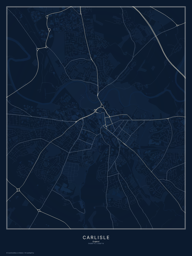 Carlisle map poster, midnight style