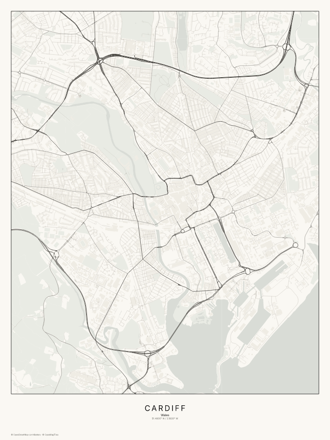 Cardiff map poster, classic style