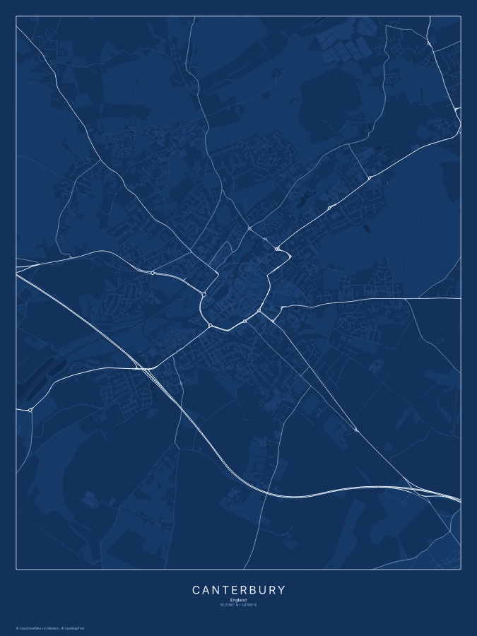 Canterbury map poster, blueprint style