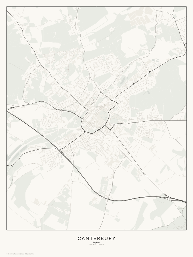 Canterbury map poster, classic style
