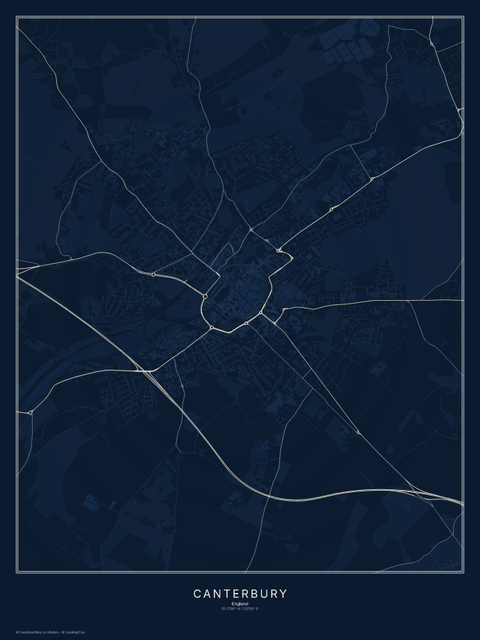 Canterbury map poster, midnight style