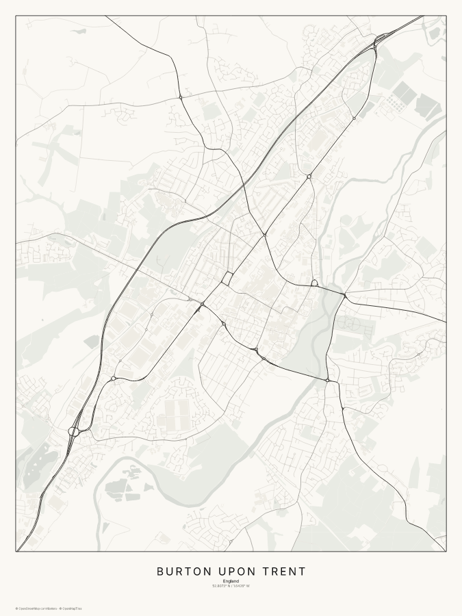 Burton upon Trent map poster, classic style