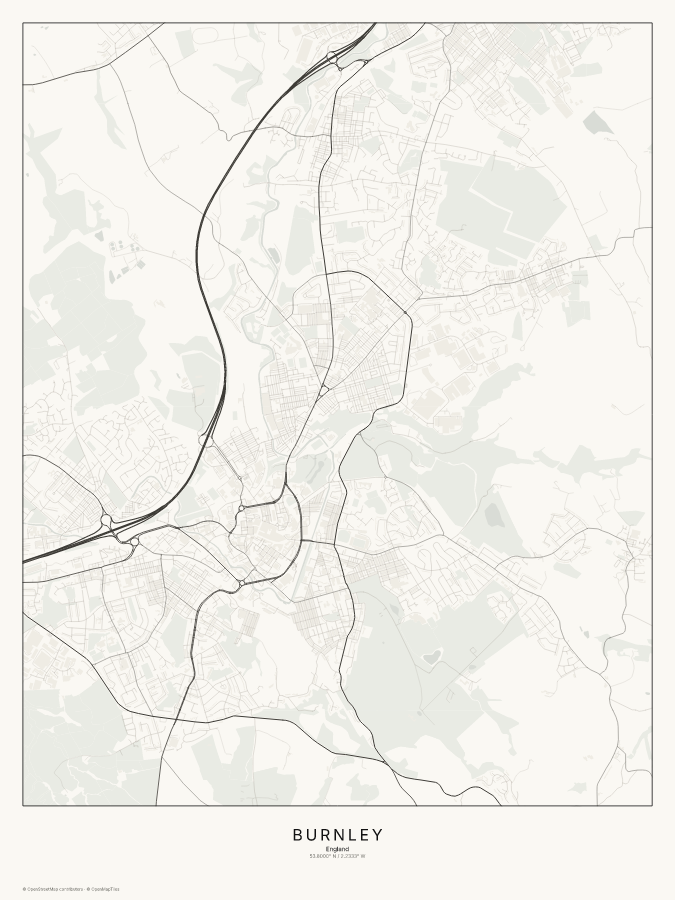 Burnley map poster, classic style