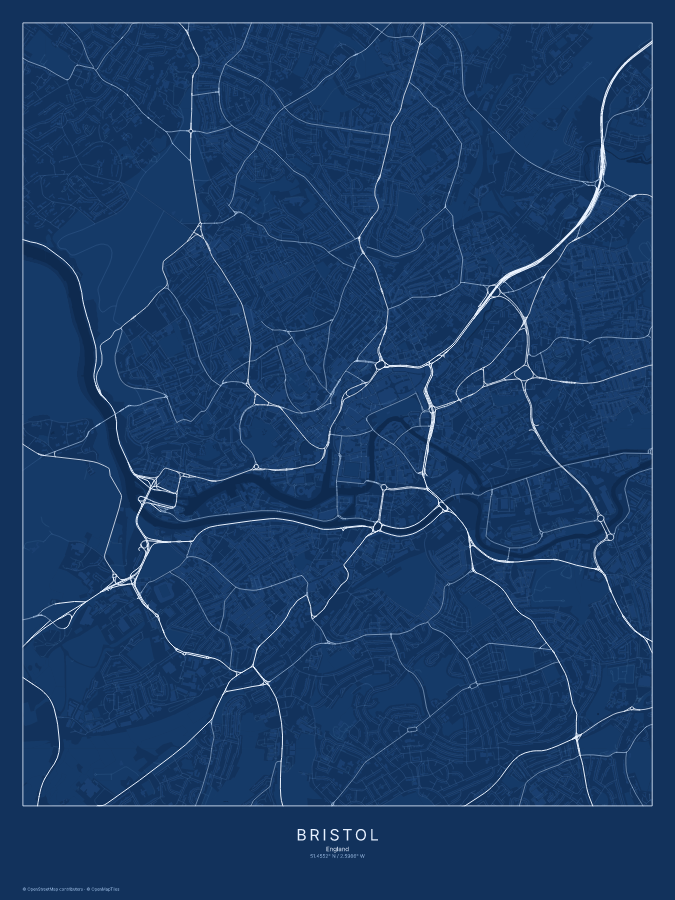 Bristol map poster, blueprint style
