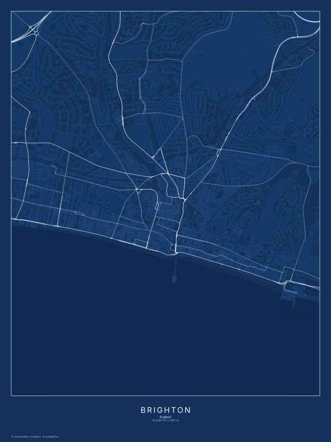 Brighton map poster, blueprint style