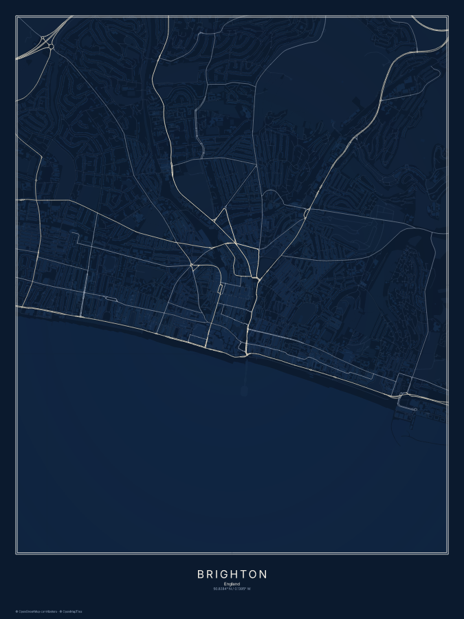 Brighton map poster, midnight style